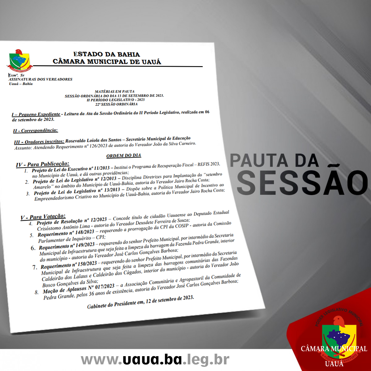 Cãmara divulga pauta da sessão de amanhã (13)